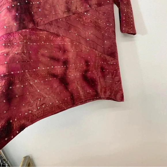 JM‎ Collection Top Woman Large  Pink Maroon Sequins Embroidery 3/4 Sleeve - Picture 4 of 11